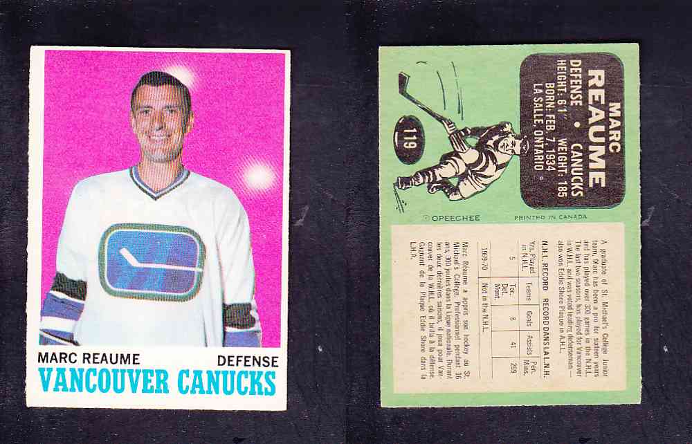 1970-71 O-PEE-CHEE HOCKEY CARD #119 M. REAUME photo 1970-71 O-PEE-CHEE HOCKEY CARD #119 M. REAUME photo