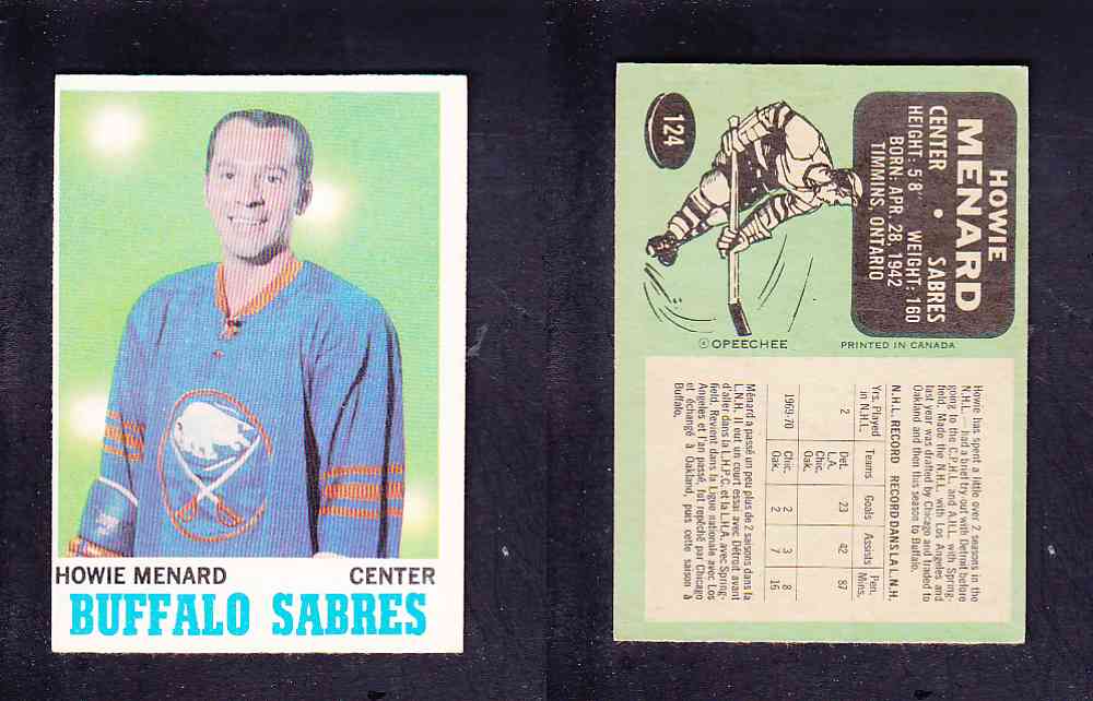 1970-71 O-PEE-CHEE HOCKEY CARD #124 H. MENARD photo 1970-71 O-PEE-CHEE HOCKEY CARD #124 H. MENARD photo
