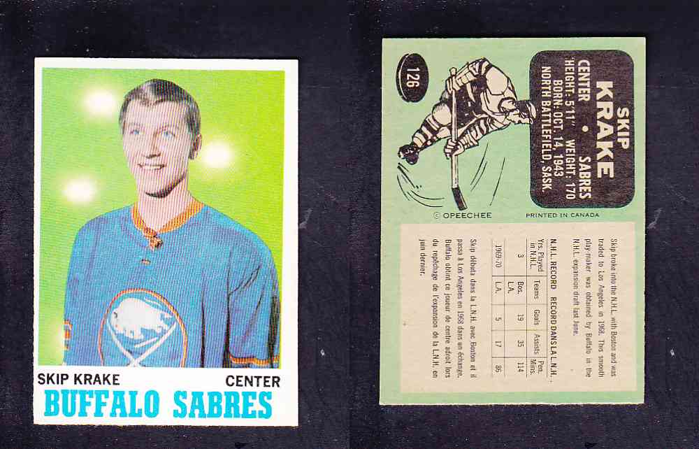 1970-71 O-PEE-CHEE HOCKEY CARD #126 S. KRAKE photo 1970-71 O-PEE-CHEE HOCKEY CARD #126 S. KRAKE photo