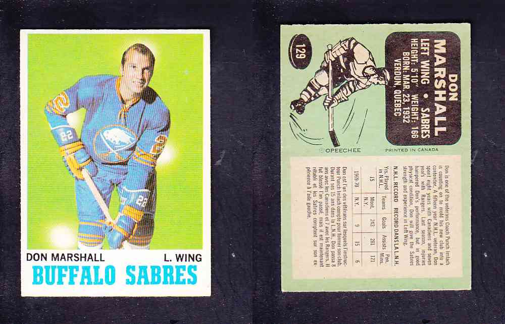 1970-71 O-PEE-CHEE HOCKEY CARD #129 D. MARSHALL photo 1970-71 O-PEE-CHEE HOCKEY CARD #129 D. MARSHALL photo