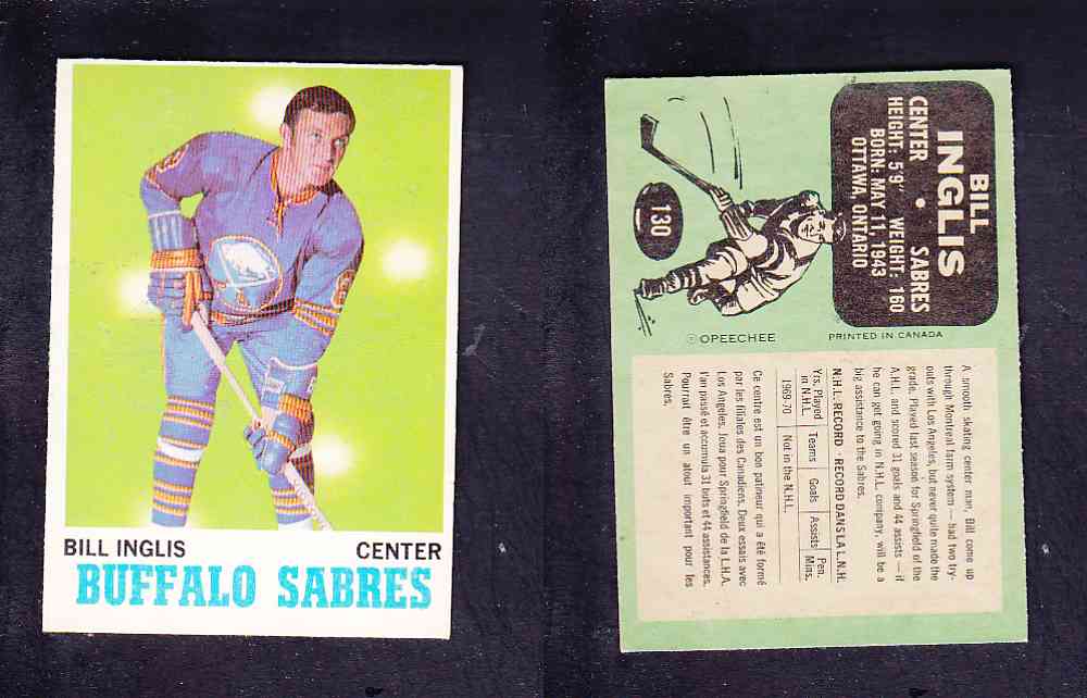1970-71 O-PEE-CHEE HOCKEY CARD #130 D. INGLIS photo 1970-71 O-PEE-CHEE HOCKEY CARD #130 D. INGLIS photo