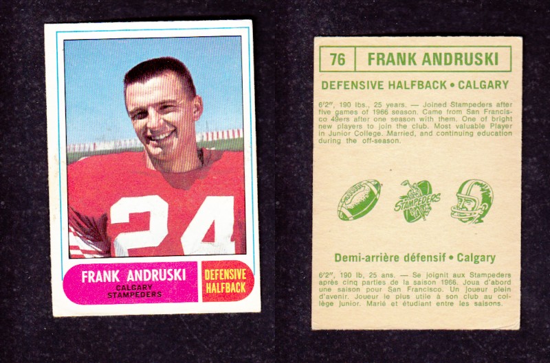 1968 CFL O-PEE-CHEE FOOTBALL CARD #76 F. ANDRUSKI photo