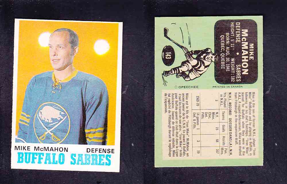 1970-71 O-PEE-CHEE HOCKEY CARD #143 M. MCMAHON photo 1970-71 O-PEE-CHEE HOCKEY CARD #143 M. MCMAHON photo