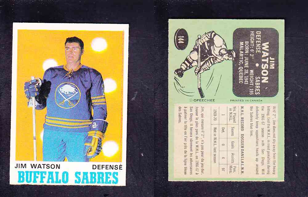 1970-71 O-PEE-CHEE HOCKEY CARD #144 J. WATSON photo 1970-71 O-PEE-CHEE HOCKEY CARD #144 J. WATSON photo