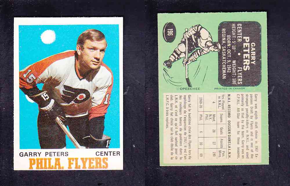 1970-71 O-PEE-CHEE HOCKEY CARD #196 G. PETERS photo 1970-71 O-PEE-CHEE HOCKEY CARD #196 G. PETERS photo