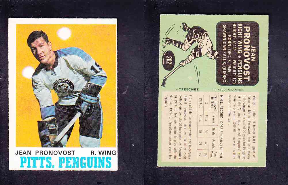1970-71 O-PEE-CHEE HOCKEY CARD #202 J. PRONOVOST photo 1970-71 O-PEE-CHEE HOCKEY CARD #202 J. PRONOVOST photo