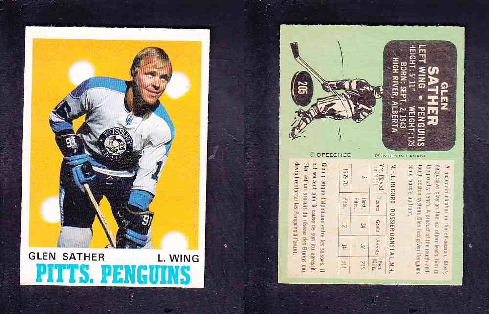 1970-71 O-PEE-CHEE HOCKEY CARD #205 G. SATHER photo 1970-71 O-PEE-CHEE HOCKEY CARD #205 G. SATHER photo