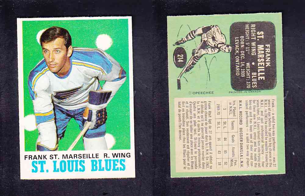 1970-71 O-PEE-CHEE HOCKEY CARD #214 F. ST-MARSEILLE photo 1970-71 O-PEE-CHEE HOCKEY CARD #214 F. ST-MARSEILLE photo