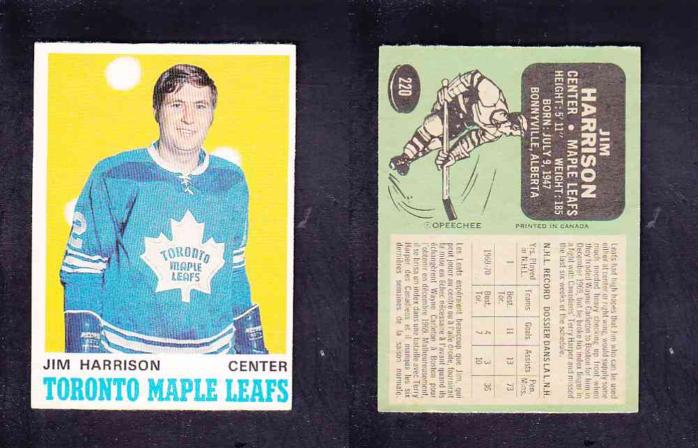 1970-71 O-PEE-CHEE HOCKEY CARD #220 J. HARRISON photo 1970-71 O-PEE-CHEE HOCKEY CARD #220 J. HARRISON photo