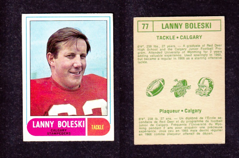 1968 CFL O-PEE-CHEE FOOTBALL CARD #77 L. BOLESKI photo 1968 CFL O-PEE-CHEE FOOTBALL CARD #77 L. BOLESKI photo
