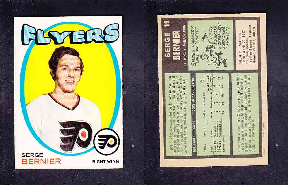 1971-72 O-PEE-CHEE HOCKEY CARD #19 S. BERNIER photo 1971-72 O-PEE-CHEE HOCKEY CARD #19 S. BERNIER photo
