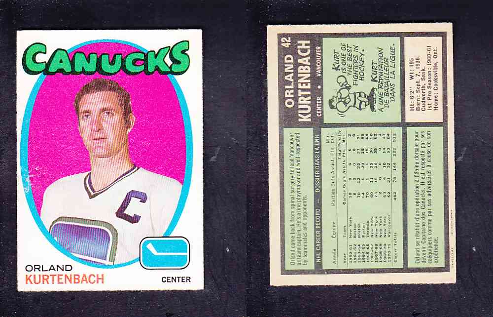 1971-72 O-PEE-CHEE HOCKEY CARD #42 O. KURTENBACH photo 1971-72 O-PEE-CHEE HOCKEY CARD #42 O. KURTENBACH photo