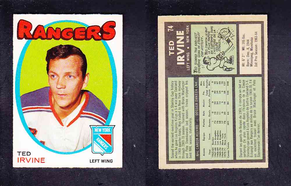 1971-72 O-PEE-CHEE HOCKEY CARD #74 T. IRVINE photo 1971-72 O-PEE-CHEE HOCKEY CARD #74 T. IRVINE photo