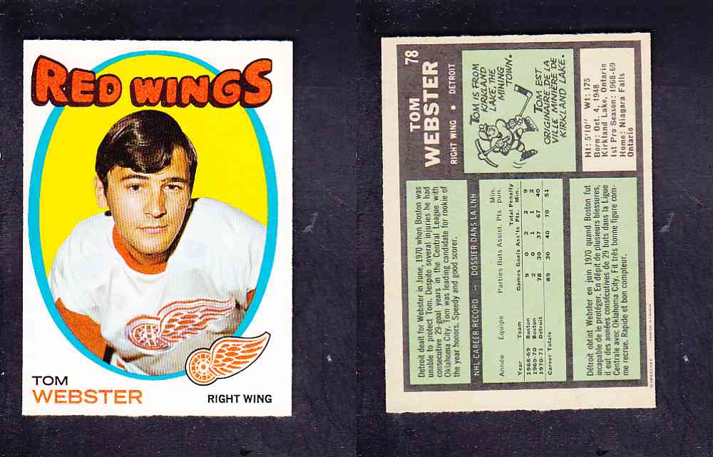 1971-72 O-PEE-CHEE HOCKEY CARD #78 T. WEBSTER photo 1971-72 O-PEE-CHEE HOCKEY CARD #78 T. WEBSTER photo