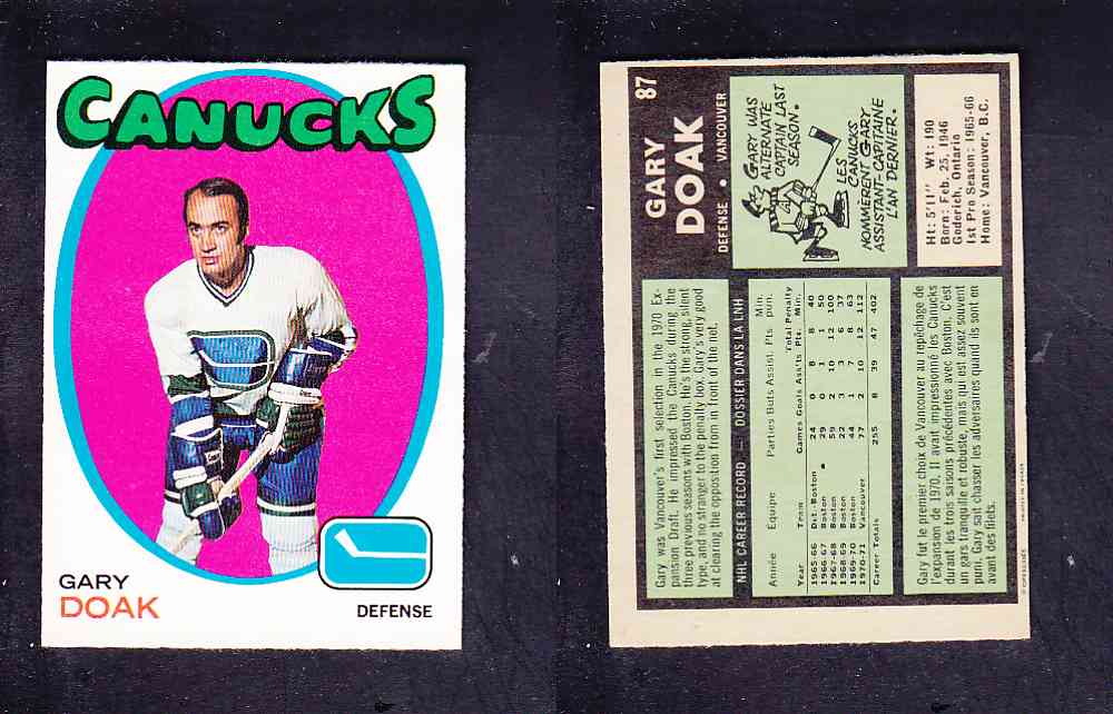 1971-72 O-PEE-CHEE HOCKEY CARD #87 G. DOAK photo 1971-72 O-PEE-CHEE HOCKEY CARD #87 G. DOAK photo