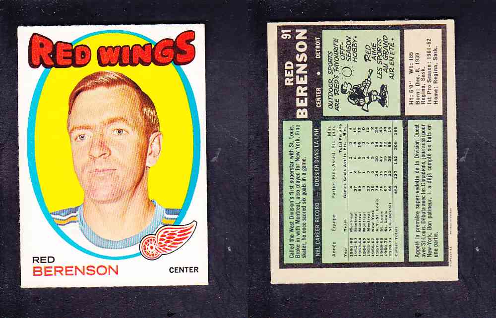 1971-72 O-PEE-CHEE HOCKEY CARD #91 R. BERENSON photo 1971-72 O-PEE-CHEE HOCKEY CARD #91 R. BERENSON photo