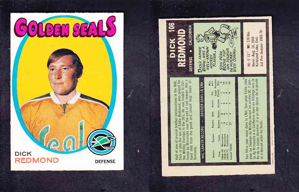 1971-72 O-PEE-CHEE HOCKEY CARD #106 D. REDMOND photo 1971-72 O-PEE-CHEE HOCKEY CARD #106 D. REDMOND photo