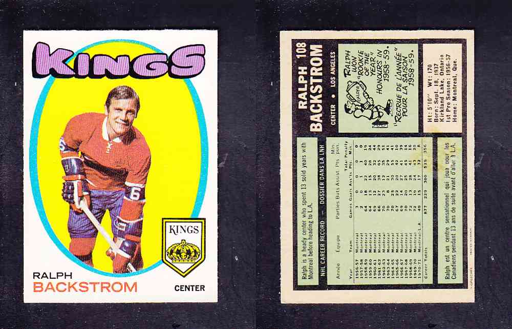 1971-72 O-PEE-CHEE HOCKEY CARD #108 R. BACKSTROM photo 1971-72 O-PEE-CHEE HOCKEY CARD #108 R. BACKSTROM photo