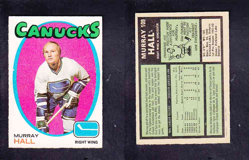 1971-72 O-PEE-CHEE HOCKEY CARD #109 M. HALL photo 1971-72 O-PEE-CHEE HOCKEY CARD #109 M. HALL photo