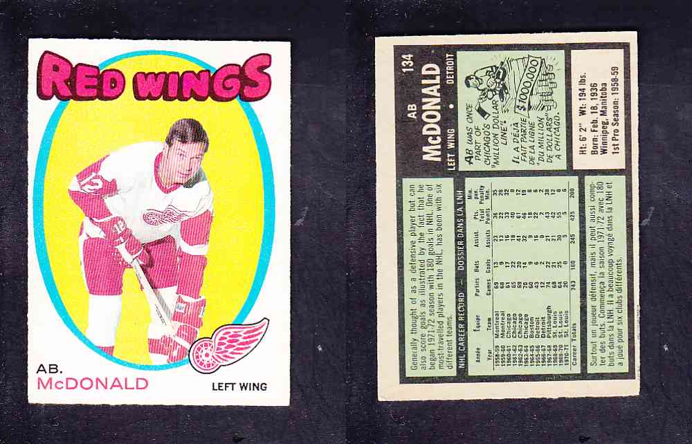 1971-72 O-PEE-CHEE HOCKEY CARD #134 A. MCDONALD photo 1971-72 O-PEE-CHEE HOCKEY CARD #134 A. MCDONALD photo