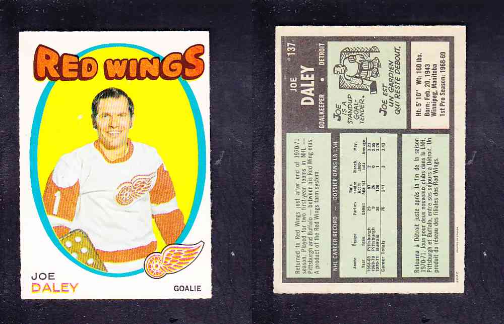 1971-72 O-PEE-CHEE HOCKEY CARD #137 J. DALEY photo 1971-72 O-PEE-CHEE HOCKEY CARD #137 J. DALEY photo