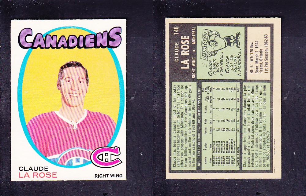 1971-72 O-PEE-CHEE HOCKEY CARD #146 C. LA ROSE photo 1971-72 O-PEE-CHEE HOCKEY CARD #146 C. LA ROSE photo
