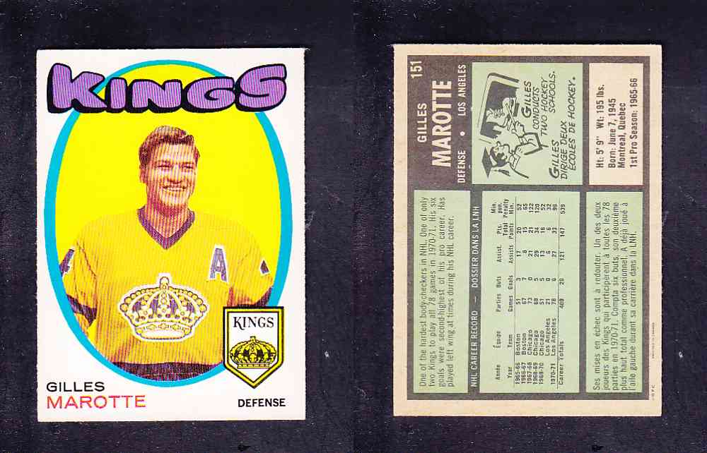 1971-72 O-PEE-CHEE HOCKEY CARD #151 G. MAROTTE photo 1971-72 O-PEE-CHEE HOCKEY CARD #151 G. MAROTTE photo
