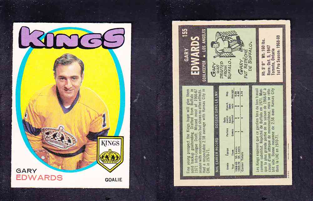 1971-72 O-PEE-CHEE HOCKEY CARD #155 G. EDWARDS photo 1971-72 O-PEE-CHEE HOCKEY CARD #155 G. EDWARDS photo