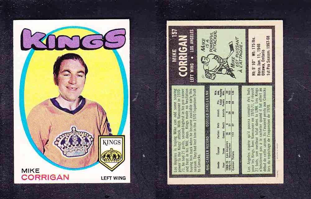 1971-72 O-PEE-CHEE HOCKEY CARD #157 M. CORRIGAN photo 1971-72 O-PEE-CHEE HOCKEY CARD #157 M. CORRIGAN photo
