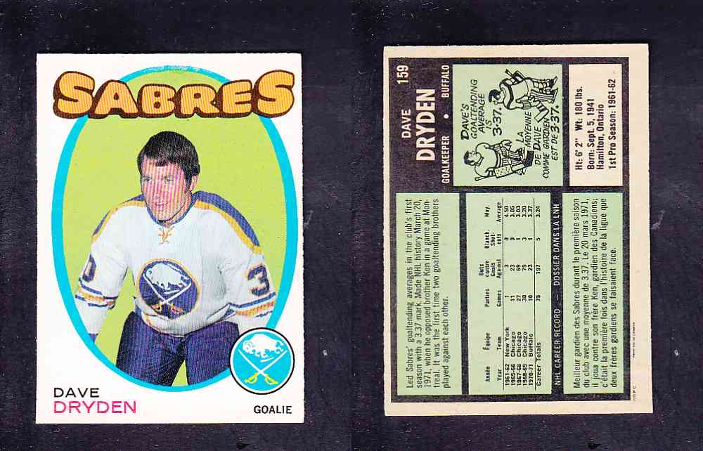 1971-72 O-PEE-CHEE HOCKEY CARD #159 D. DRYDEN photo 1971-72 O-PEE-CHEE HOCKEY CARD #159 D. DRYDEN photo