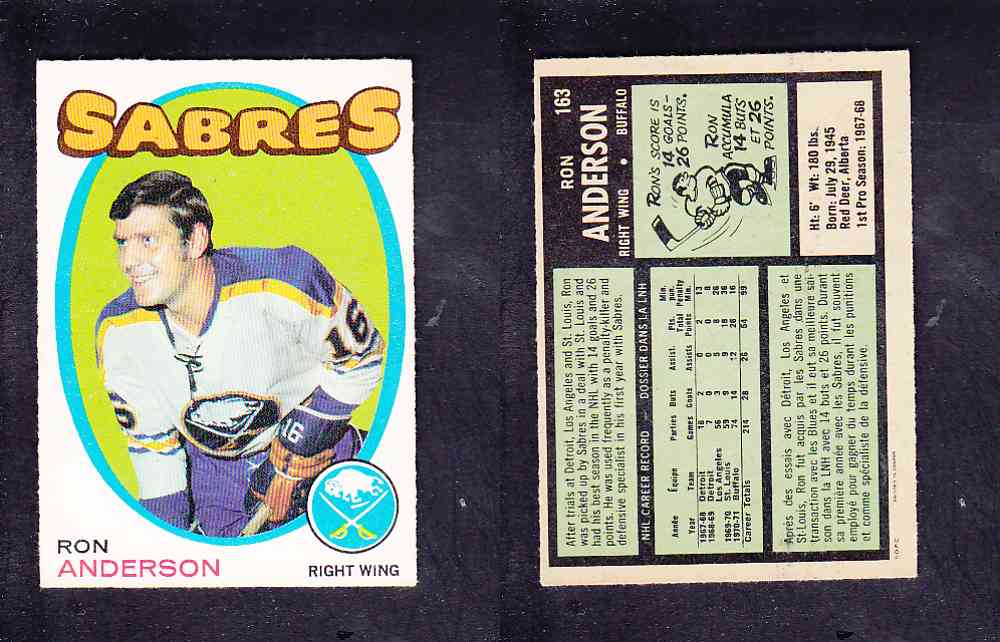 1971-72 O-PEE-CHEE HOCKEY CARD #163 R. ANDERSON photo 1971-72 O-PEE-CHEE HOCKEY CARD #163 R. ANDERSON photo