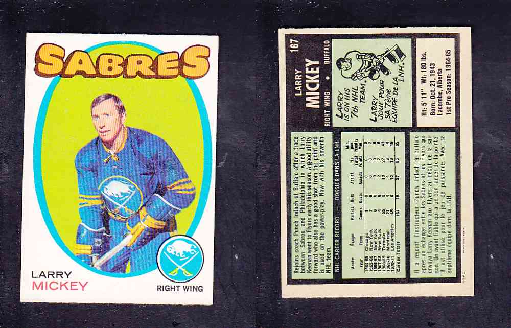 1971-72 O-PEE-CHEE HOCKEY CARD #167 L. MICKEY photo 1971-72 O-PEE-CHEE HOCKEY CARD #167 L. MICKEY photo