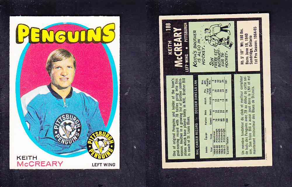 1971-72 O-PEE-CHEE HOCKEY CARD #188 K. MCCREARY photo 1971-72 O-PEE-CHEE HOCKEY CARD #188 K. MCCREARY photo