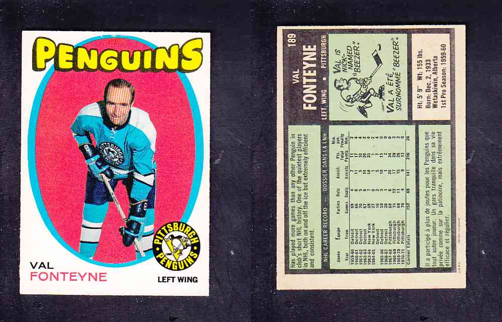1971-72 O-PEE-CHEE HOCKEY CARD #189 V. FONTEYNE photo 1971-72 O-PEE-CHEE HOCKEY CARD #189 V. FONTEYNE photo
