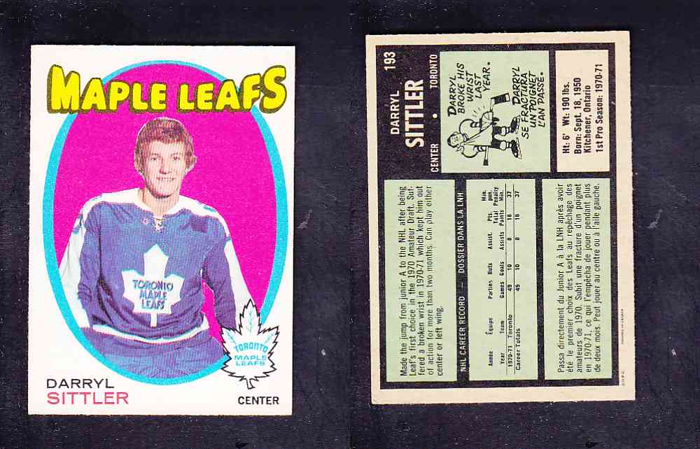 1971-72 O-PEE-CHEE HOCKEY CARD #193 D. SITTLER photo 1971-72 O-PEE-CHEE HOCKEY CARD #193 D. SITTLER photo