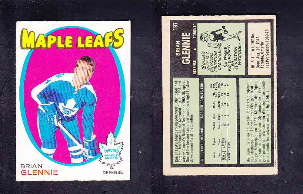 1971-72 O-PEE-CHEE HOCKEY CARD #197 B. GLENNIE photo 1971-72 O-PEE-CHEE HOCKEY CARD #197 B. GLENNIE photo