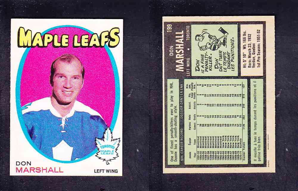 1971-72 O-PEE-CHEE HOCKEY CARD #199 D. MARSHALL photo 1971-72 O-PEE-CHEE HOCKEY CARD #199 D. MARSHALL photo
