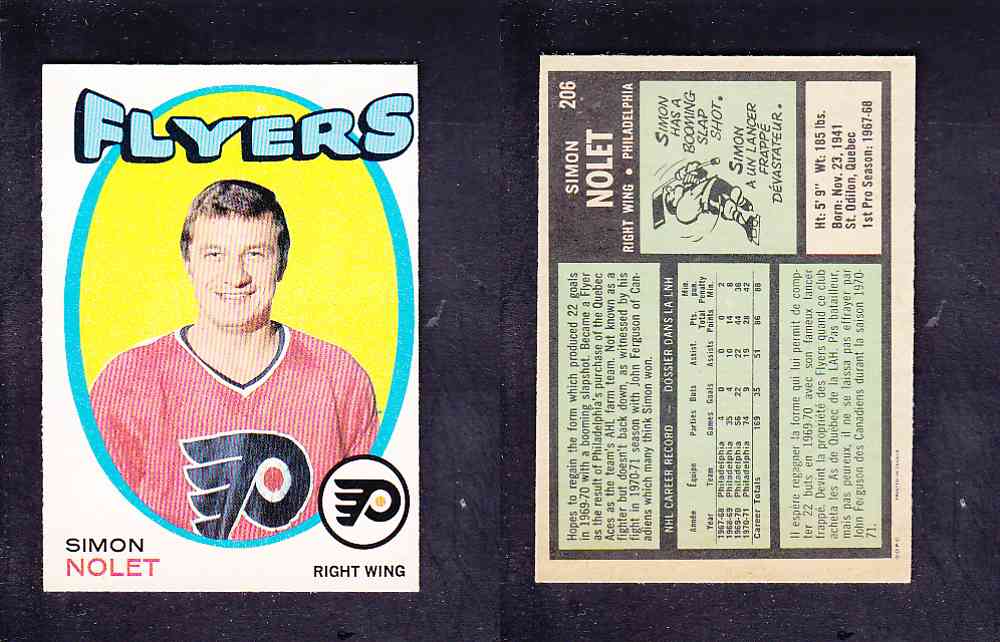 1971-72 O-PEE-CHEE HOCKEY CARD #206 S. NOLET photo 1971-72 O-PEE-CHEE HOCKEY CARD #206 S. NOLET photo