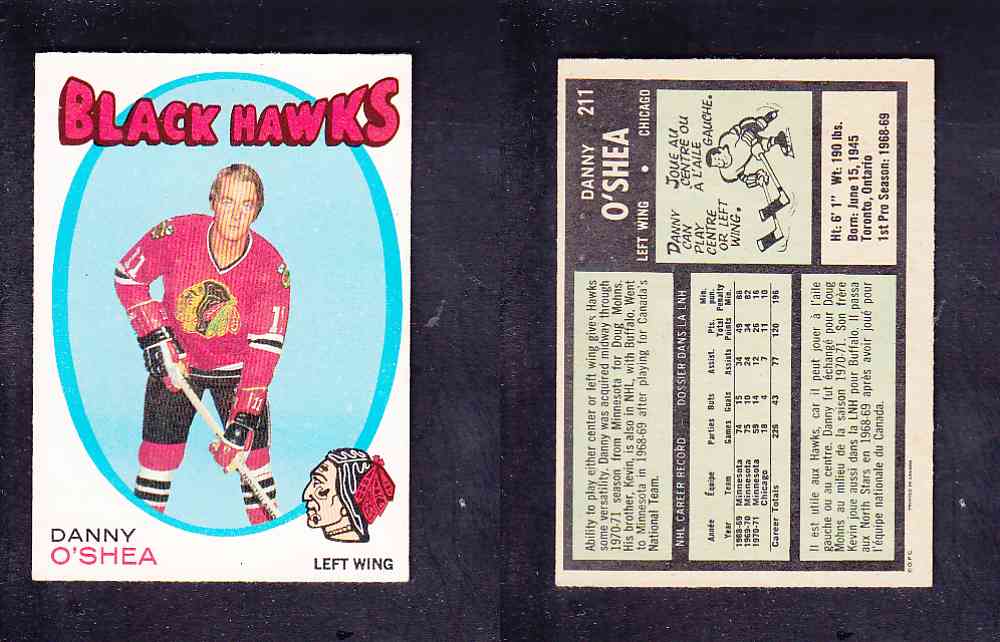 1971-72 O-PEE-CHEE HOCKEY CARD #211 D. O'SHEA photo 1971-72 O-PEE-CHEE HOCKEY CARD #211 D. O'SHEA photo