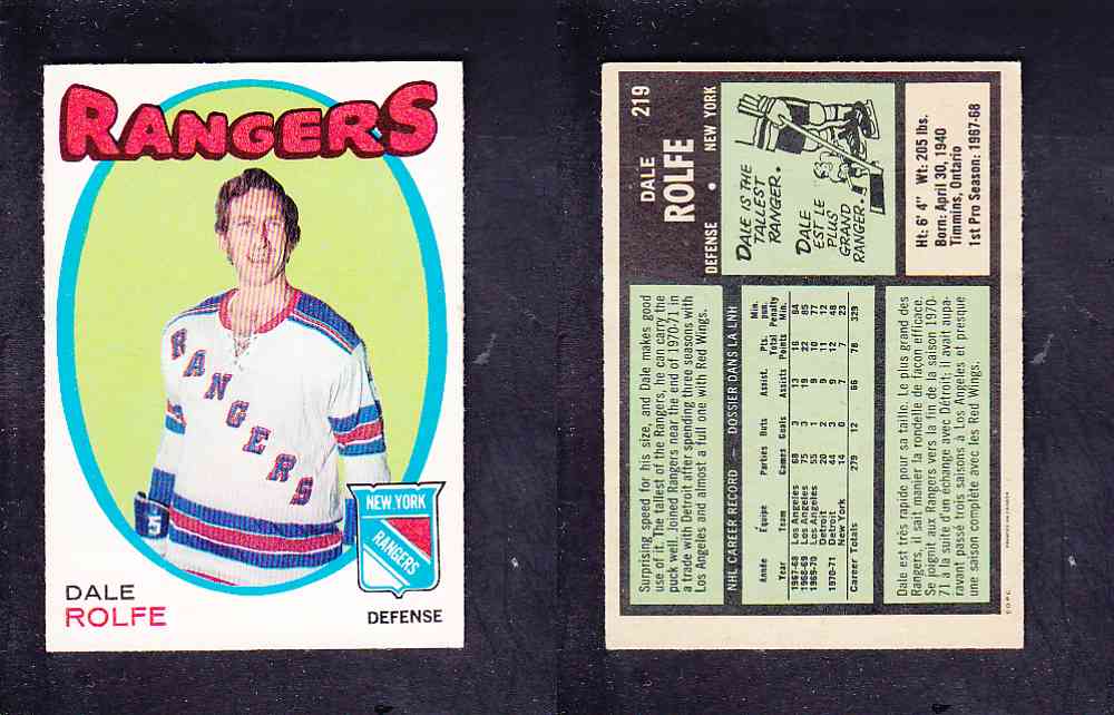 1971-72 O-PEE-CHEE HOCKEY CARD #219 D. ROLFE photo 1971-72 O-PEE-CHEE HOCKEY CARD #219 D. ROLFE photo