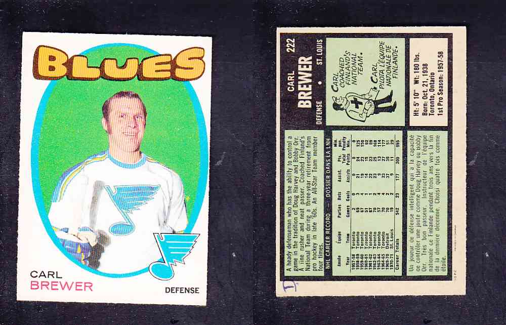 1971-72 O-PEE-CHEE HOCKEY CARD #222 C. BREWER photo 1971-72 O-PEE-CHEE HOCKEY CARD #222 C. BREWER photo