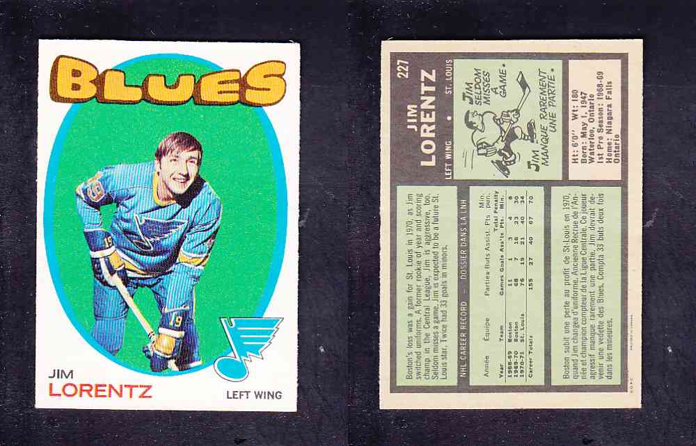 1971-72 O-PEE-CHEE HOCKEY CARD #227 J. LORENTZ photo 1971-72 O-PEE-CHEE HOCKEY CARD #227 J. LORENTZ photo