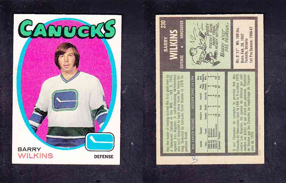 1971-72 O-PEE-CHEE HOCKEY CARD #230 B. WILKINS photo 1971-72 O-PEE-CHEE HOCKEY CARD #230 B. WILKINS photo