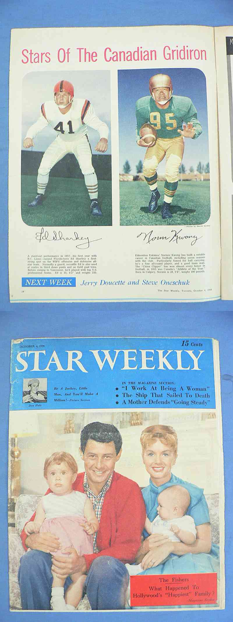 1958 CFL STAR WEEKLY N.KWONG/E.SHARKEY PHOTO photo 1958 CFL STAR WEEKLY N.KWONG/E.SHARKEY PHOTO photo
