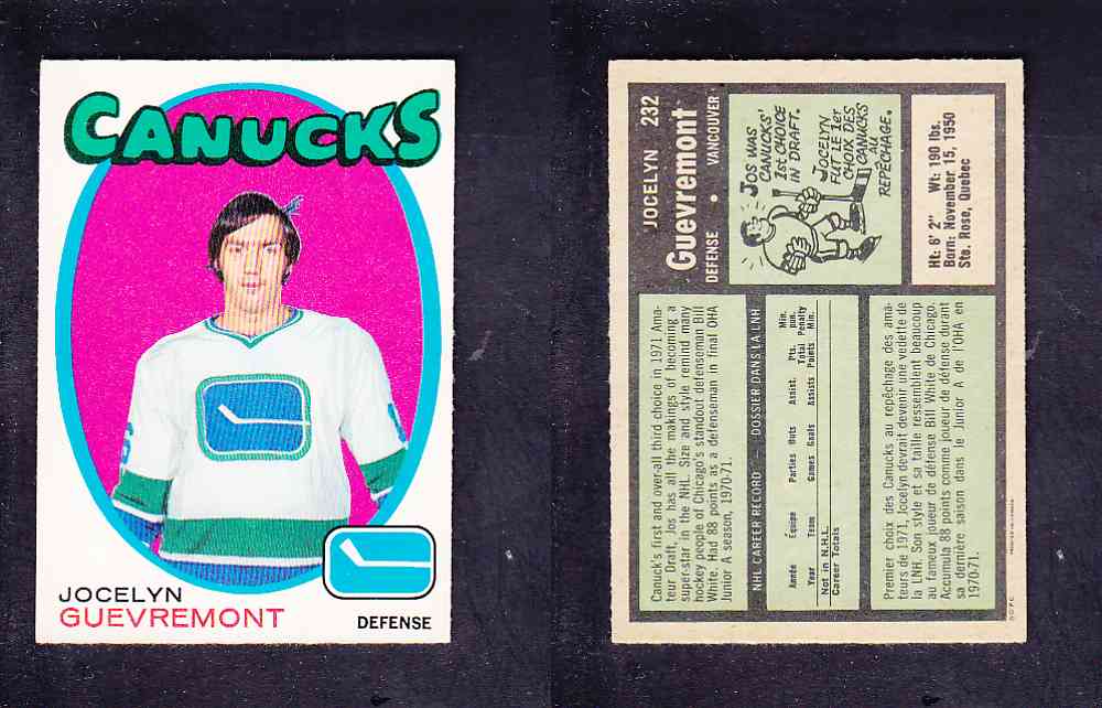 1971-72 O-PEE-CHEE HOCKEY CARD #232 J. GUEVREMONT photo 1971-72 O-PEE-CHEE HOCKEY CARD #232 J. GUEVREMONT photo