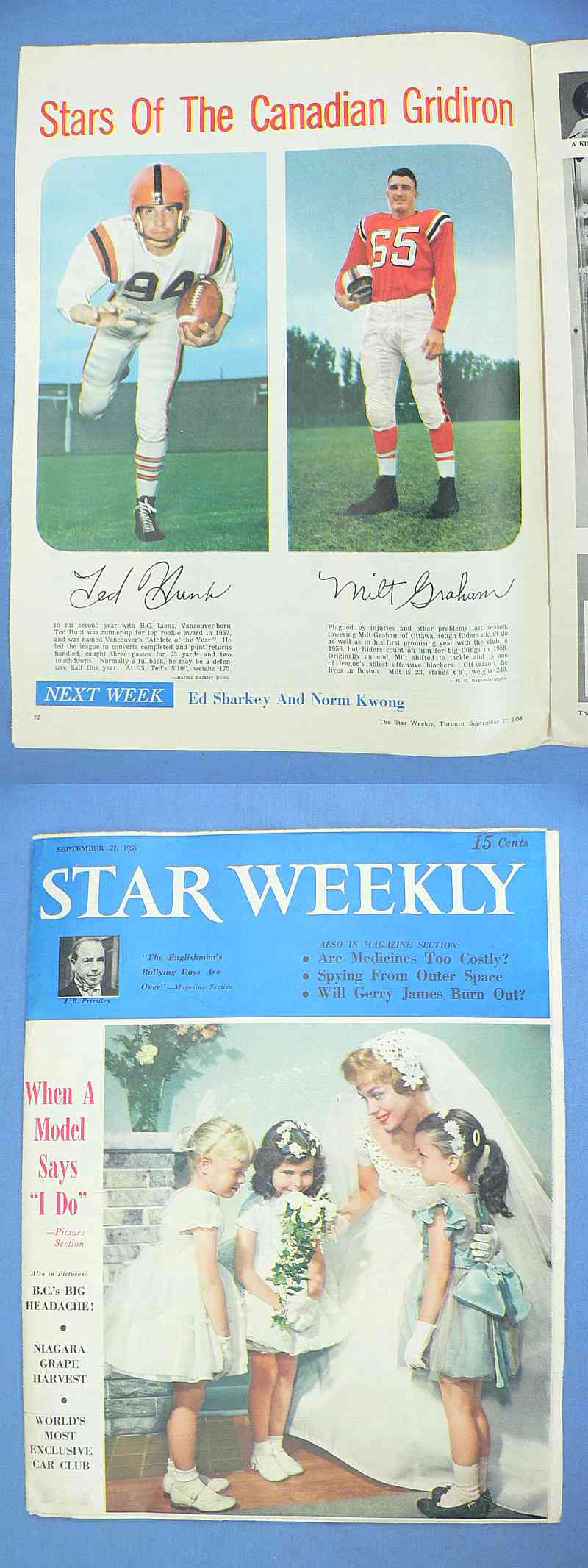 1958 CFL STAR WEEKLY T.HUNT/M.GRAHAM PHOTO photo 1958 CFL STAR WEEKLY T.HUNT/M.GRAHAM PHOTO photo
