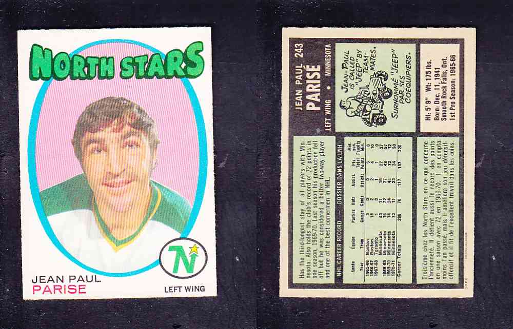 1971-72 O-PEE-CHEE HOCKEY CARD #243 J. PARISE photo 1971-72 O-PEE-CHEE HOCKEY CARD #243 J. PARISE photo