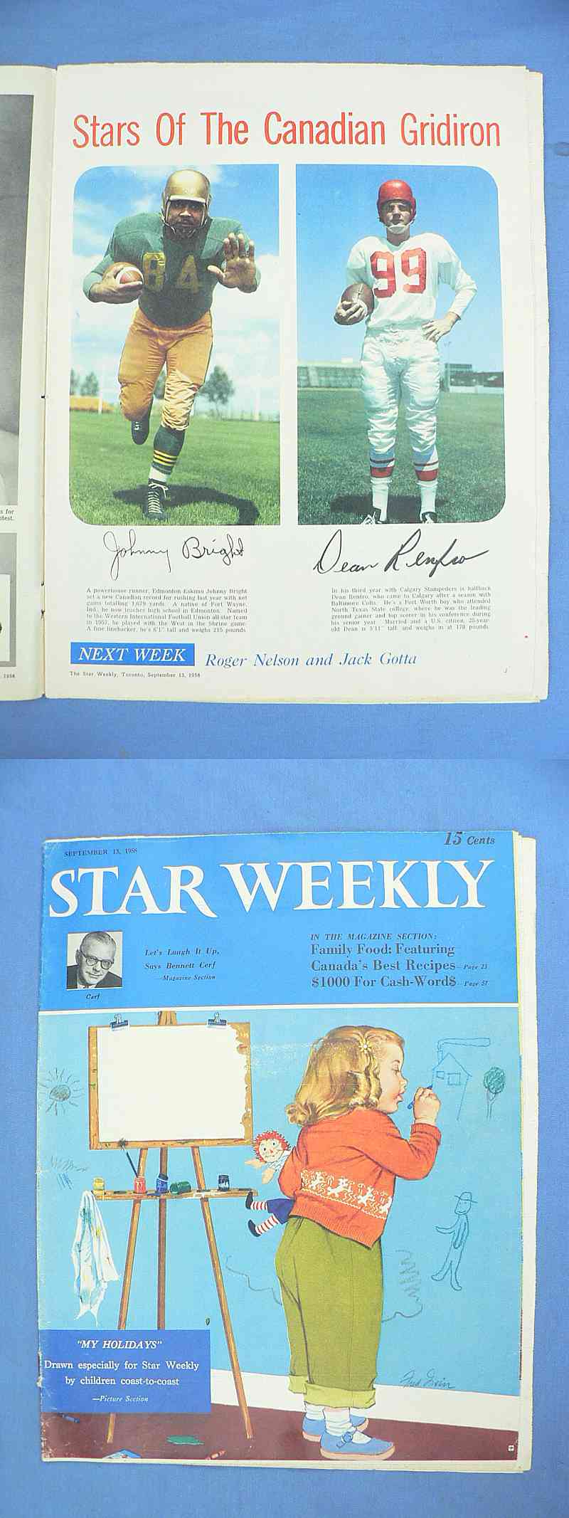 1958 CFL STAR WEEKLY J.BRIGHT/D.RENFRO photo 1958 CFL STAR WEEKLY J.BRIGHT/D.RENFRO photo
