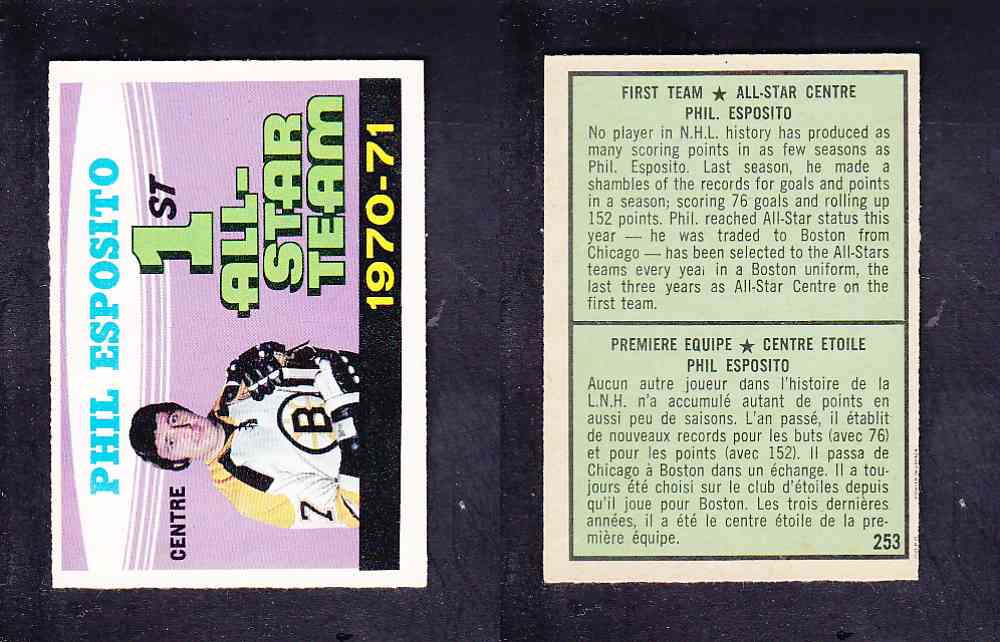 1971-72 O-PEE-CHEE HOCKEY CARD #253 P, ESPOSITO photo 1971-72 O-PEE-CHEE HOCKEY CARD #253 P, ESPOSITO photo