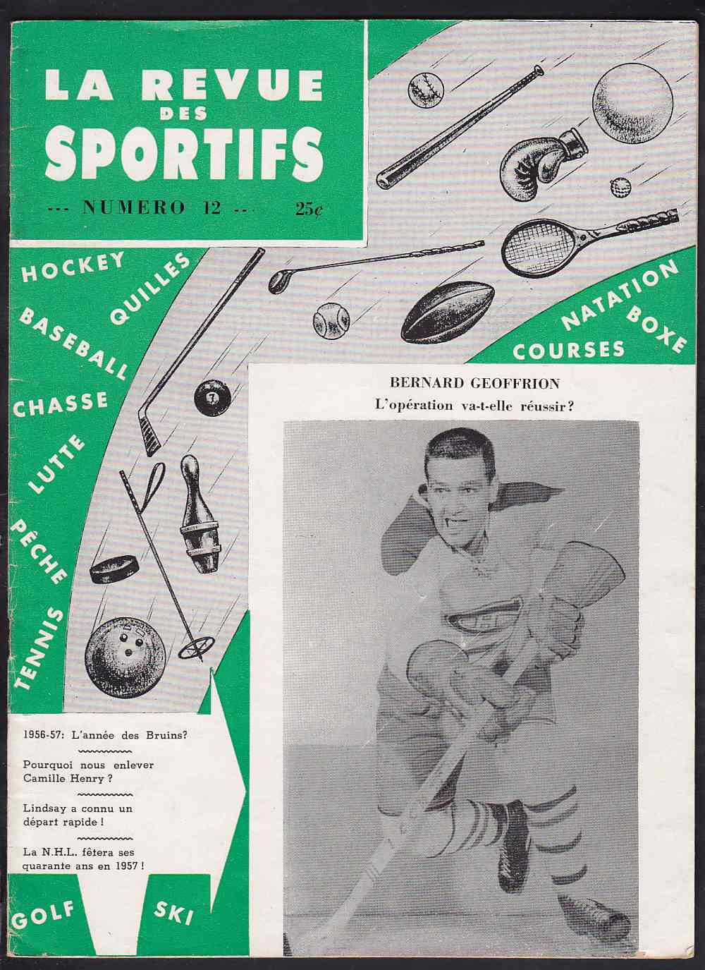 1956 LA REVUE DES SPORTIFS FULL MAGAZINE B. GEOFFRION ON COVER photo